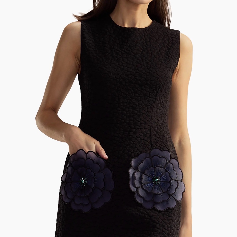Cynthia Rowley Black Dress with Purple Floral Accents